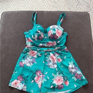 Torrid Floral Teal Two-Piece Swim Bikini Set Size 0